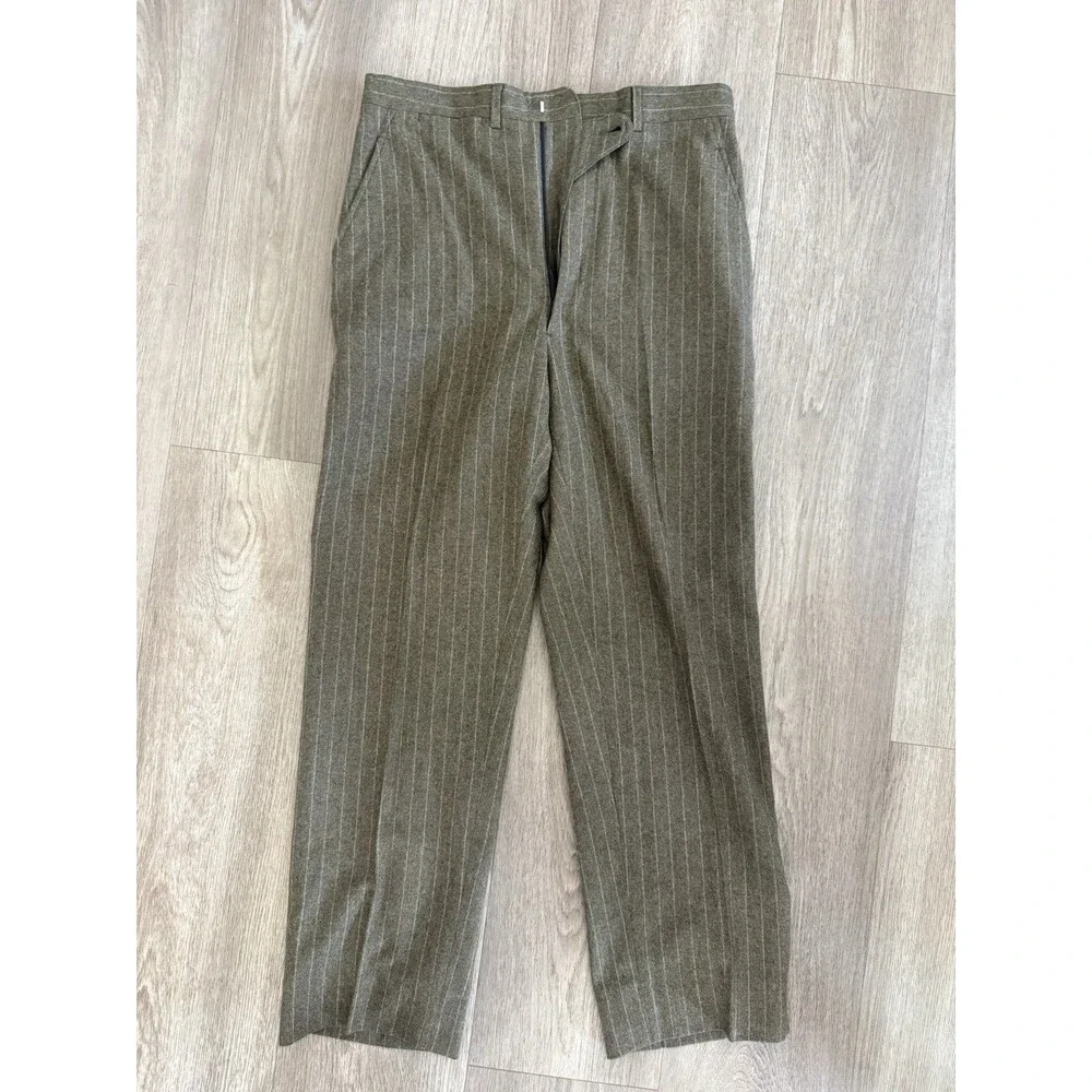 Vintage Norman Hilton 2 Piece Suit 38R 30x29 Olive Pin Stripe Wool Blazer 70s